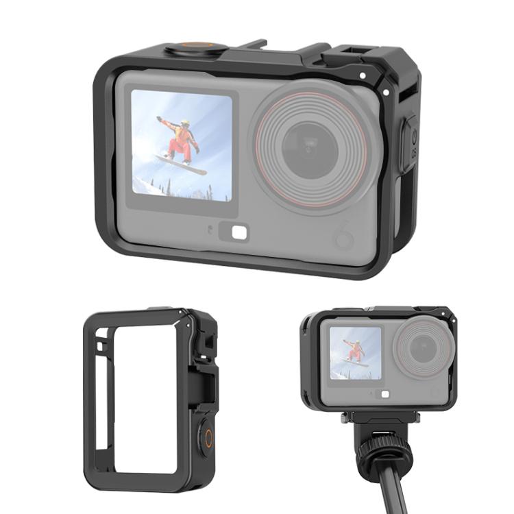Для DJI Osmo Action 6 PULUZ Пластиковая клетка Рама-адаптер с вертикально-горизонтальным расширением с креплением для холодного башмака (черный)