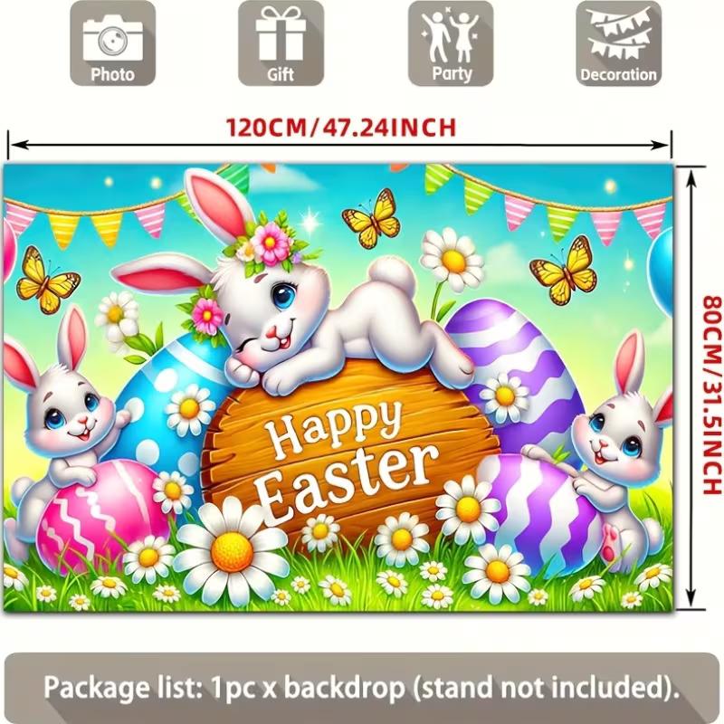 2D Easter Bunny & Colorful Eggs Backdrop Spring Holiday Party Decoration