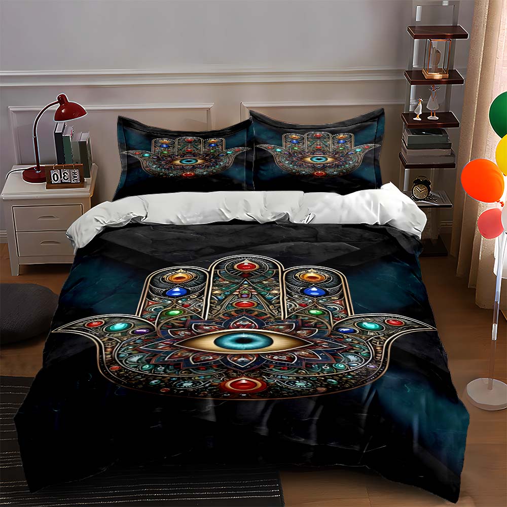Colorful Hamsa design Bedding Duvet cover sets Duvet covers Pillowcases gifts (1 * Duvet Cover 2 * Pillowcases, without duvet insert)