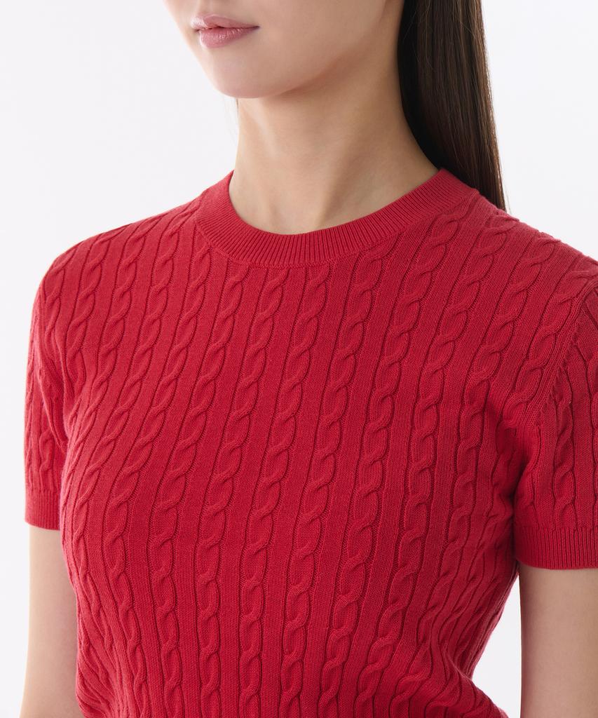 MUSINSA STANDARD WOMAN Женский вязаный топ с круглым вырезом и коротким рукавом, косичка [Красный]