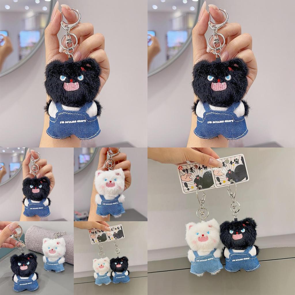 Plush Angry Cat Keychain With Denim Overalls For Anime Collectors And Gift Givers