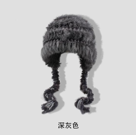 Rear split plush hat Women's winter warm wool hat Simple casual versatile face little rabbit hair knitted hat