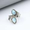 Кольцо из стерлингового серебра 925 пробы с натуральным камнем-ларимаром, эффектное кольцо, богемное кольцо