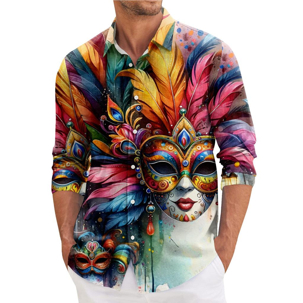 Мужская весенняя повседневная свободная рубашка с длинным рукавом с принтом Мужская рубашка