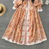 Spring Autumn Women Big Size Print Single Breasted Long Maxi Loose Seaside Holiday Beach Dresses with Belt