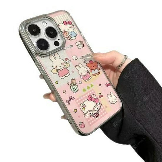 Посеребренная рамка Чехол Hello Kitty и Кролик Миффи для Apple 17 Pro Max 16 Прозрачный 15 Простой 14/13 Pro