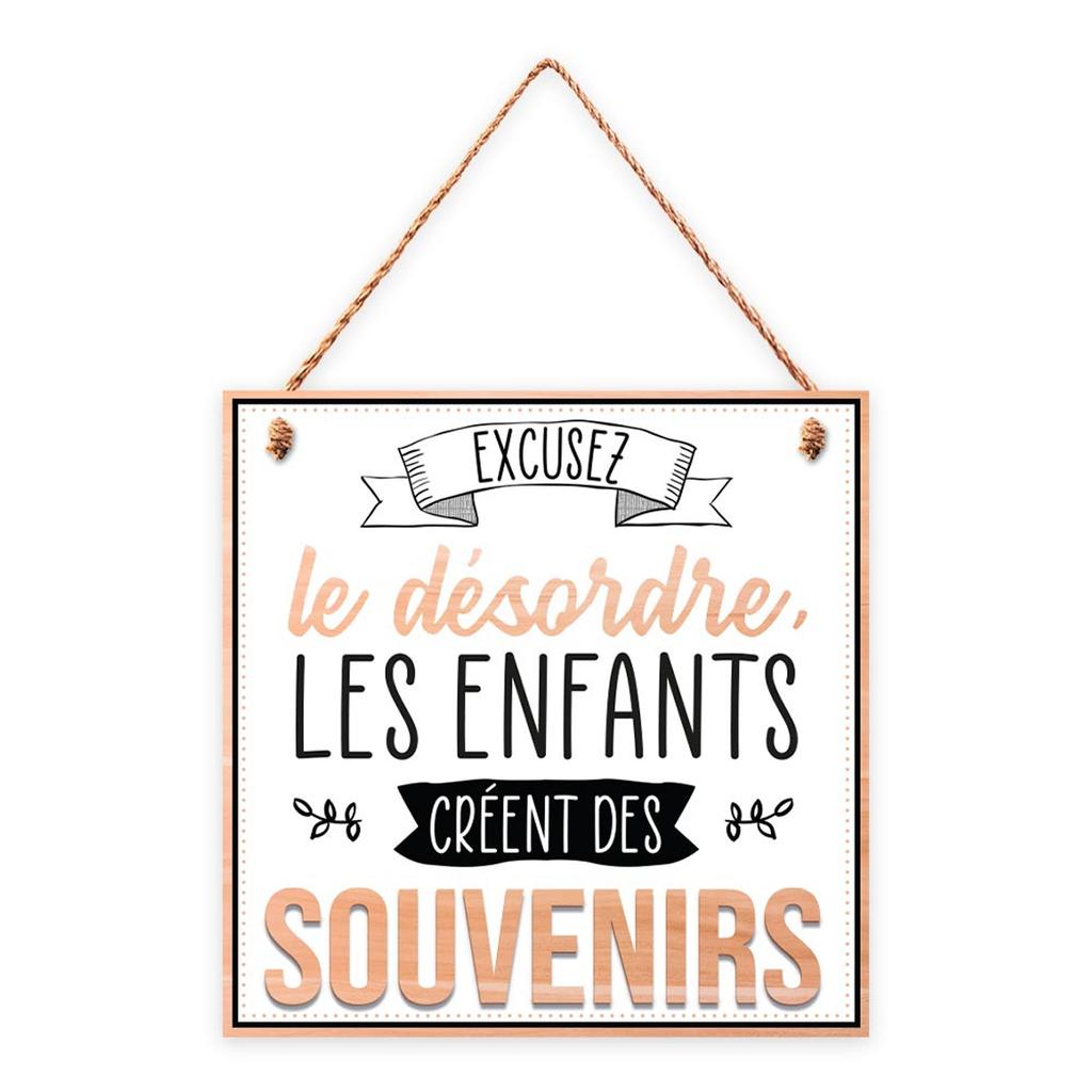 Les Trésors De Lily [R4583] - White 'Messages' Wooden Plaque (Excuse the Mess - Children Create Memories) - 20x20cm