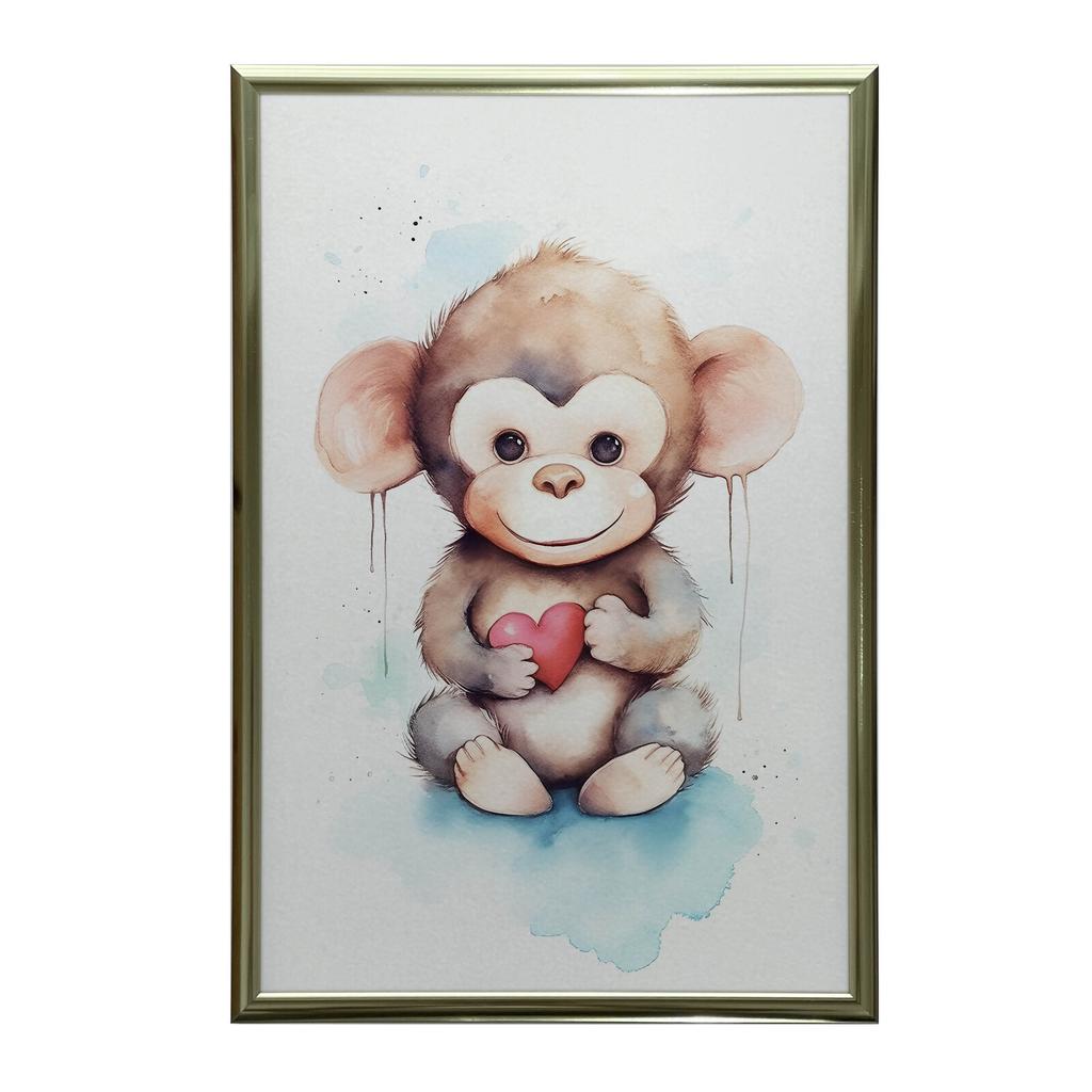 Małpka Z Sercem Małpka Z Sercem, 30X40 Cm, Rama Drewniana Ciemny Brąz, Papier Matowy 230 Gsm