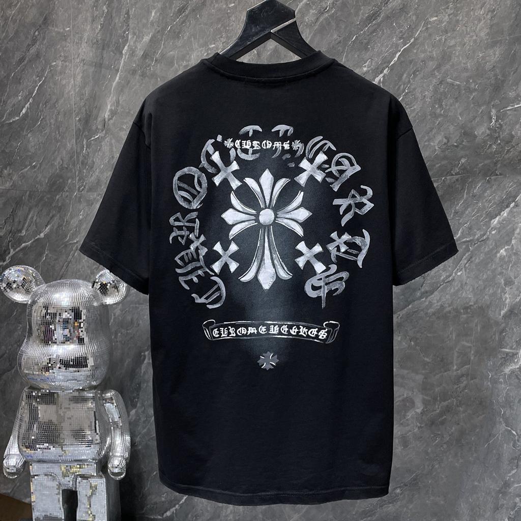 GZ-8931 CHROME HEARTS 2025 Летняя новая высококачественная хлопковая свободная футболка с круглым вырезом большого размера для мужчин и женщин, парная футболка