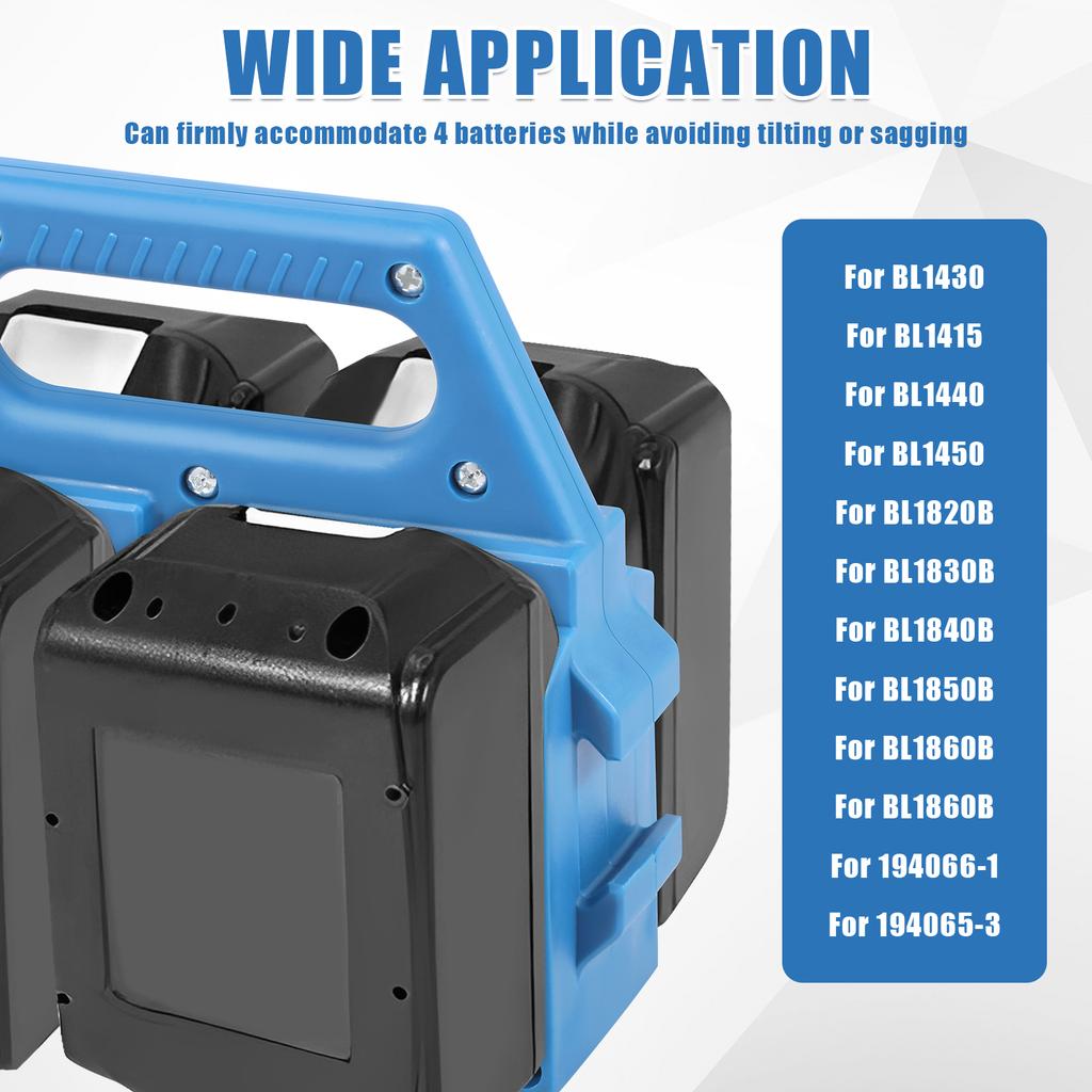 4-слотный держатель для аккумуляторов Makita 18V и 14.4V Портативный и прочный кейс для хранения аккумуляторов Ручка в комплекте для электрика и плотника