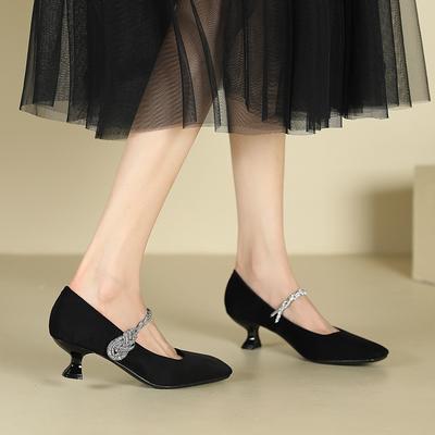 3-Однословные туфли-лодочки с квадратным носком и стразами, женские замшевые туфли на шпильке, женские, не утомляющие ноги, темпераментные женские туфли