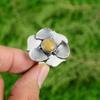 Natural Golden Rutile Gemstone Solitaire Flower Gold Adjustable Ring 925 Silver