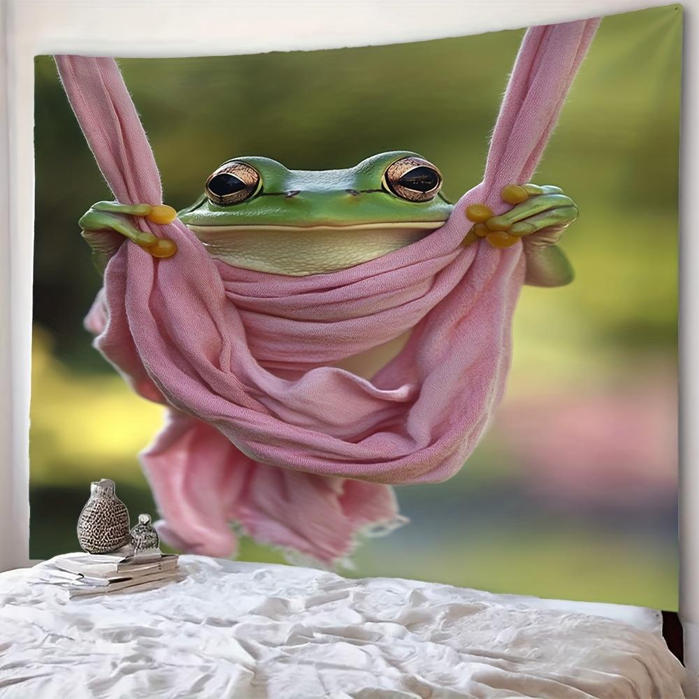 Green tree frog hanging Digital printing polyester wall tapestry suitable for use in living rooms bedrooms offices bars party
