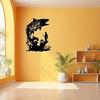 1pc Fisherman and Fish Hollow Pattern Wall Stickers Aesthetic Irregular Graphics Metal Crafts for Stylish Interior Decoration