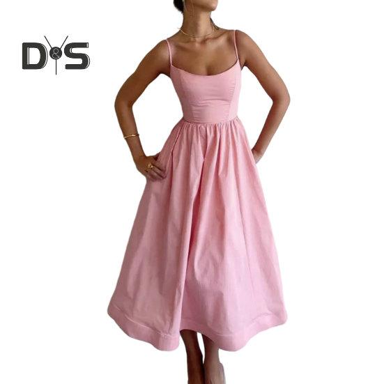 Женское вечернее платье с зауженной талией, без рукавов, с открытой спиной, с глубоким вырезом, плиссированное, А-силуэта, с большим подолом, в стиле принцессы, однотонное платье на бретелях, вечернее, выпускное, миди