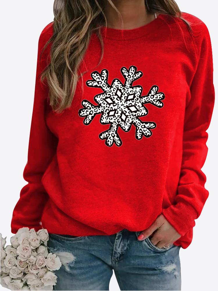 Winter Women's Casual Long-sleeved Santa Claus Print Sweatshirt Ladies Round Neck Loose T-shirt Plus Size Tops Long Sleeved Sweater