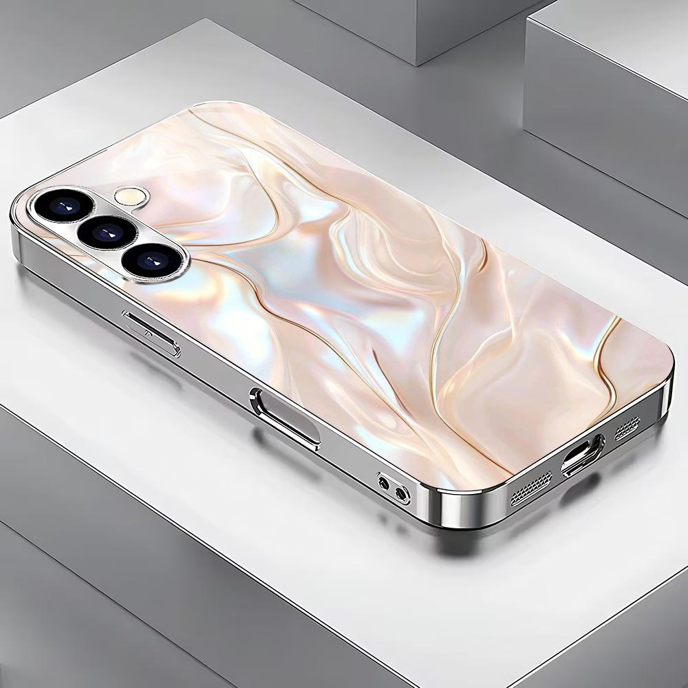 Silver curved electroplated glass phone case suitable for Samsung Galaxy S26 S25 S24 S23 S22 S20 FE/Ultra/Plus anti drop