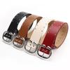 Hip Hop Inspired Women Leather Belt With Double Row Rivets And Large C Buckle