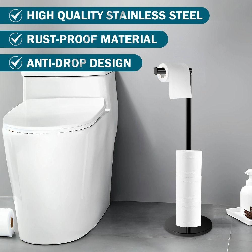 Rust-Proof Stainless Steel Paper Roll Stand Single Pole Floor Standing Paper Dispenser Bedroom