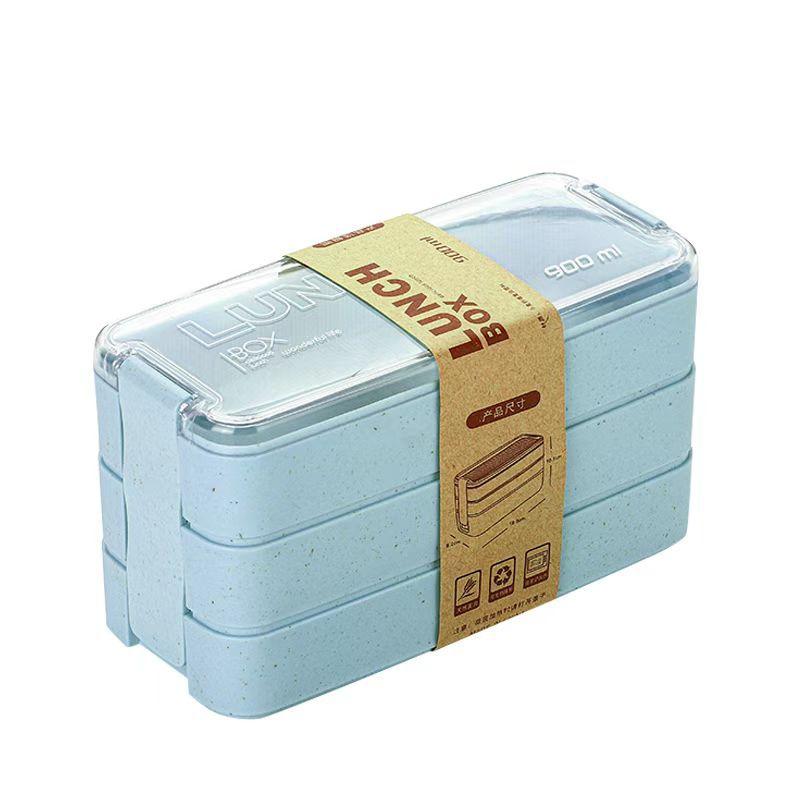 Bento Box for Adults, 3-In-1 Meal Prep Container, 900ML Lunch Box with Compartment, Wheat Straw, Leak-proof, Spoon & Fork