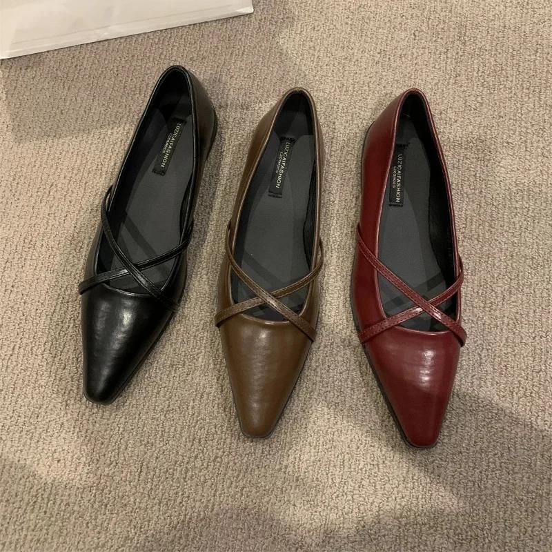 Женские туфли на низком каблуке, осенние, новые, с заостренным носком и неглубоким носком, туфли Мэри Джейн на плоской подошве с темпераментом