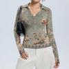 Women's Fashion Casual Print V-Neck Long Sleeve Button-Down Top