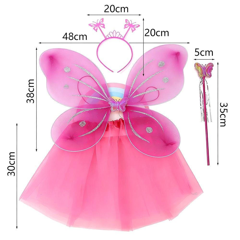 4Pcs/Set Fairy Princess Costume Butterfly Wings Puff Skirt Butterfly Wing Set Tutu Skirt Headband Angel Costume