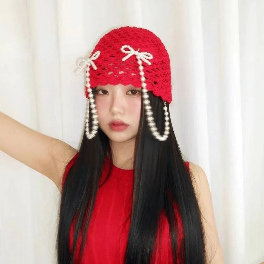 Spring and summer hand-woven hollow bald hat women's crochet ethnic style fringed pullover hat bohemian style knitted