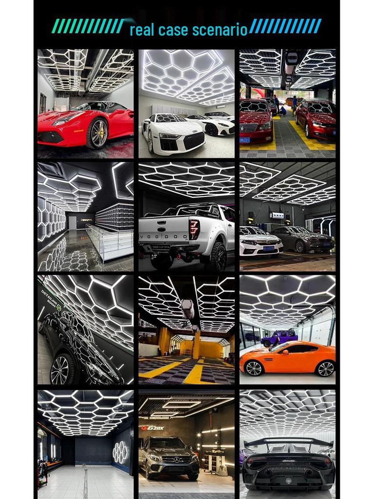 Hexagonal Waterproof LED Honeycomb Lamp for Gyms, Barbershops, and Car Washes.