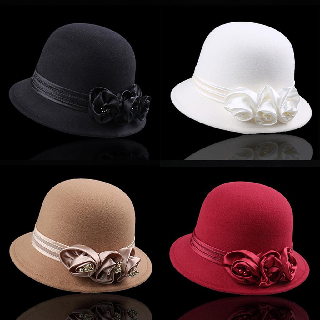 Fashion Fedora Cap Bowler Hat for Women 1920S Flapper Costume Wool Hat Cocktail Party Cap Winter Autumn Warm Headpiece