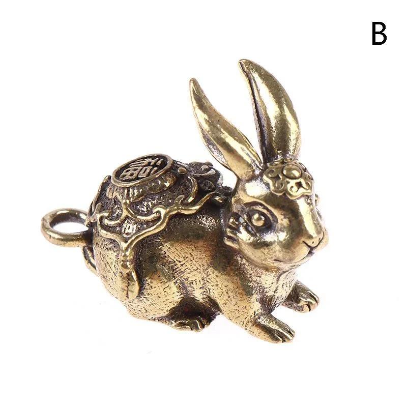 Chinese New Year Brass Zodiac Lucky Rabbit Statue Ornament Key Chain Pendant Figurine Home Office Decorations 2025