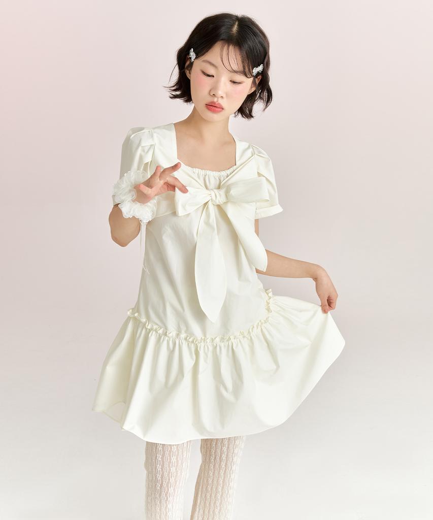 Adore Bell Ribbon Tie Dress - Cream