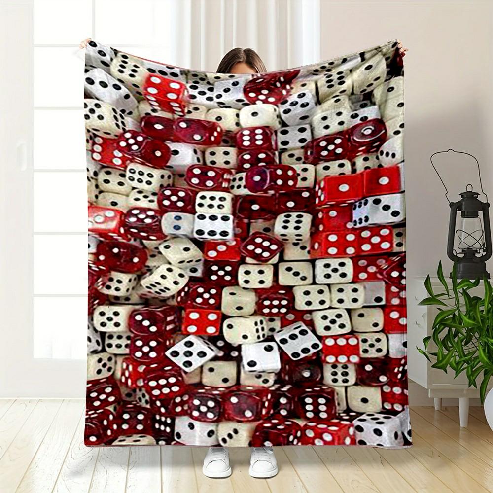 Colorful Red and White Dice Pattern Blanket Flannel blanket for bedroom, living room, sofa, and nap sofas.