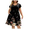 Plus Size Women's V-Neck Fashion Print Loose Comfortable Large Hem Dress