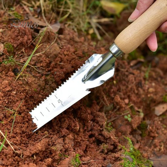 5-in-1 Garden Trowel Stainless Steel Weed Remover with Wooden Handle Multipurpose Hand Weeder for Easy Weed Removal Planting Transplanting