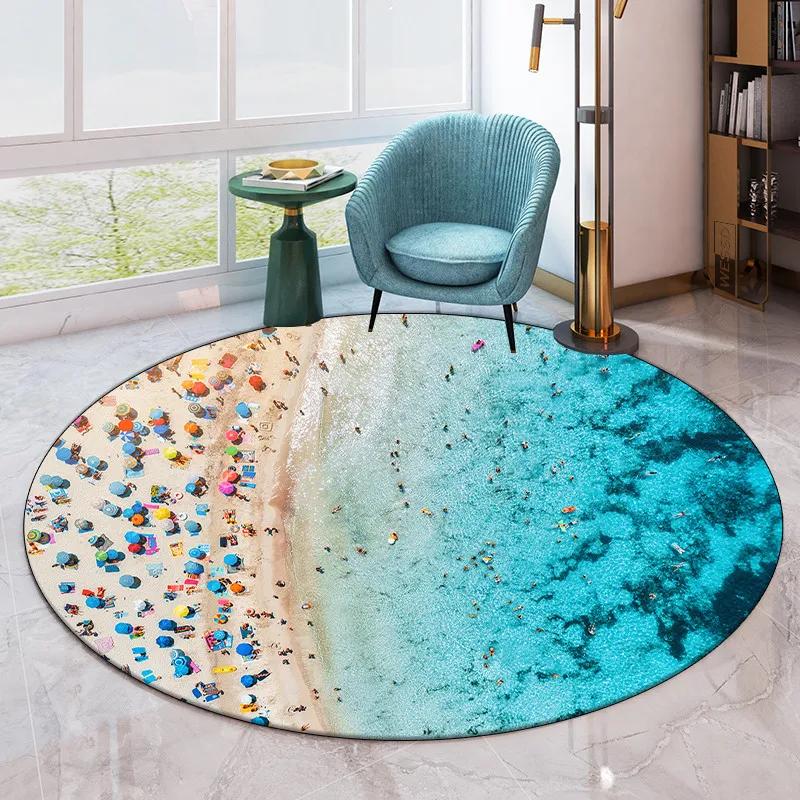Beach Round Carpet Beautiful Shell Collector Rug Home Bedroom Living Room Decoration Entrance Mat Kitchen Bathroom Anti-Slip Mat