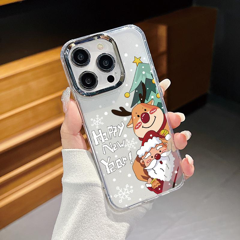 Веселый рождественский лось милый снеговик Санта прозрачный чехол для iPhone 16 15 14 13 Pro Max 12 11 мягкий противоударный тонкий прозрачный чехол для телефона