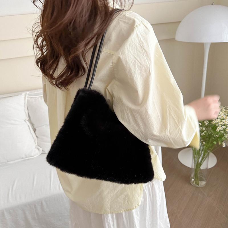 Женская пушистая сумка через плечо Сумка с верхней ручкой Новая модная женская осенне-зимняя сумочка Мягкий плюшевый универсальный шоппер KTY