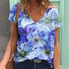 Футболки с 3D-принтом «растение-цветок», женская футболка с V-образным вырезом, короткий рукав, топ Y2k, уличная одежда Harajuku, футболка большого размера, женская одежда