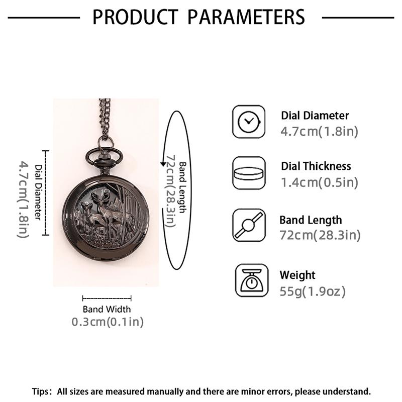 Retro Fashion Men's Black Pocket Watch,Vintage Deep Forest Deer Necklace Pendant Quartz Pocket Watch for Men & Women,Ideal Choice for Gifts