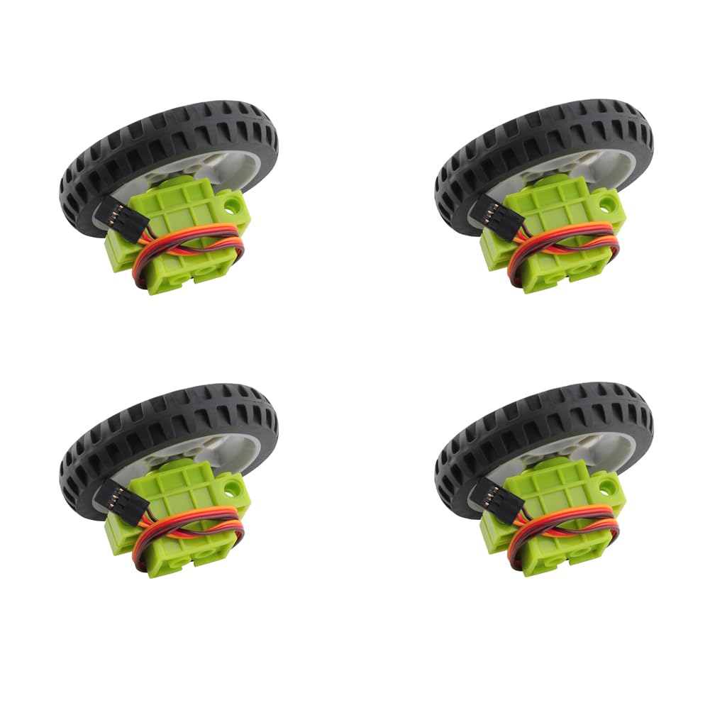4 Green Geekservo Programmable 360° Continuous Rotation Servo with IP65 Protection and Cross-Axle Wheels, Compatible with LEGO, Bit