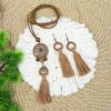 Bohemian Vintage Style Fringe Pendant Wood Circle Design Long Necklace Earrings Jewelry