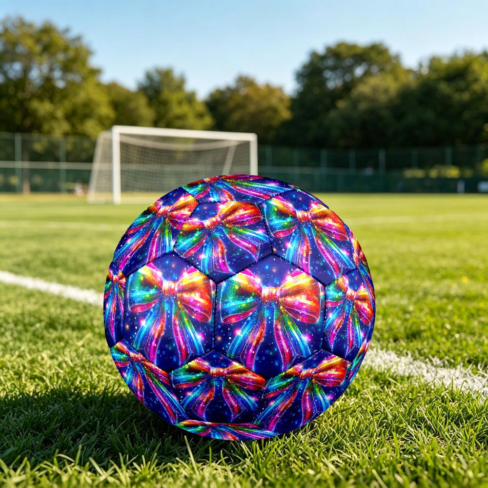1pc Rainbow Bow Tie Theme Soccer Ball Football, Size 5, Lightweight PVC, Outdoor Training Soccer Ball,Gift j61463