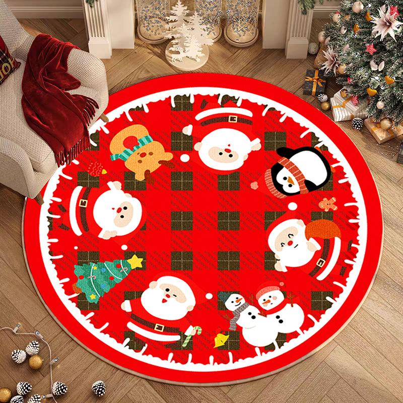 Christmas Collection Round Rug Water-Absorbent & Non-Slip Bedside Mat for Bedroom Living Room Sofa Rug Home Decor