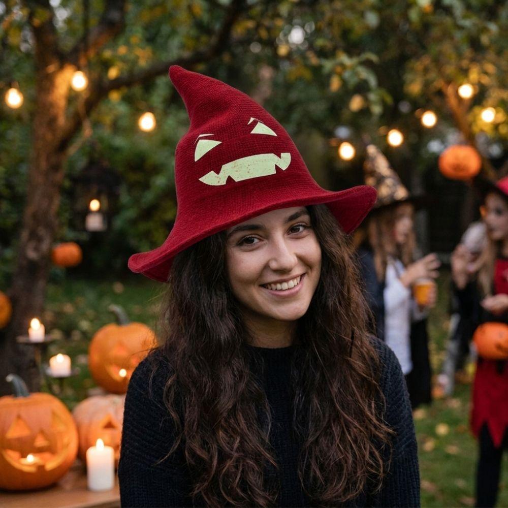 Glow Knit Halloween Witch Hat Wide Brim Pumpkin Witch Cap Simple Halloween Costume Hat Masquerade