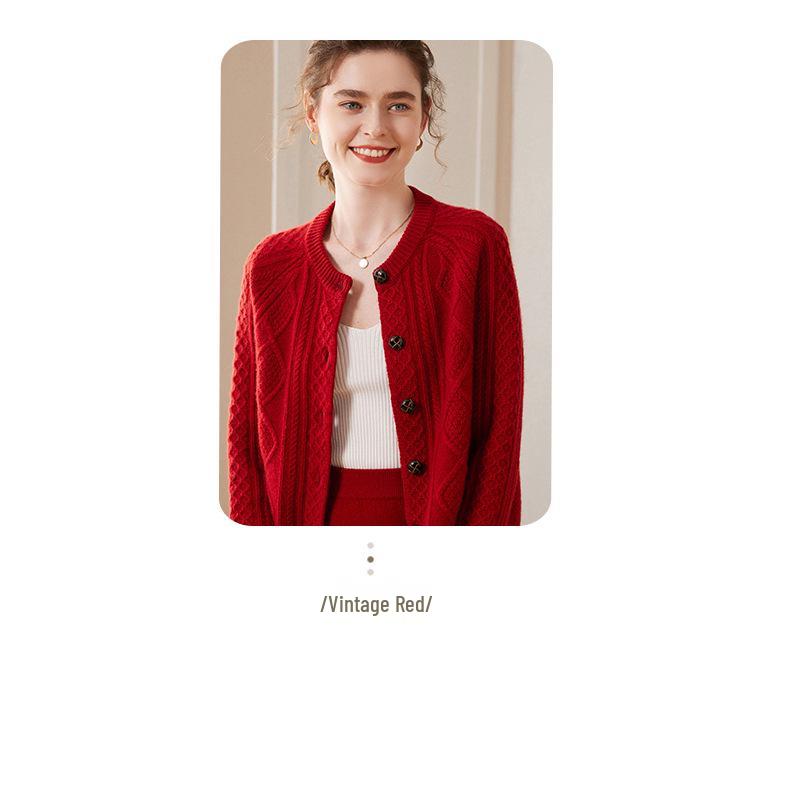 Early Autumn Women's Cashmere Knit Cardigan - Long Sleeve, Thick, Comfortable, Soft, Skin-Friendly Cable Design.