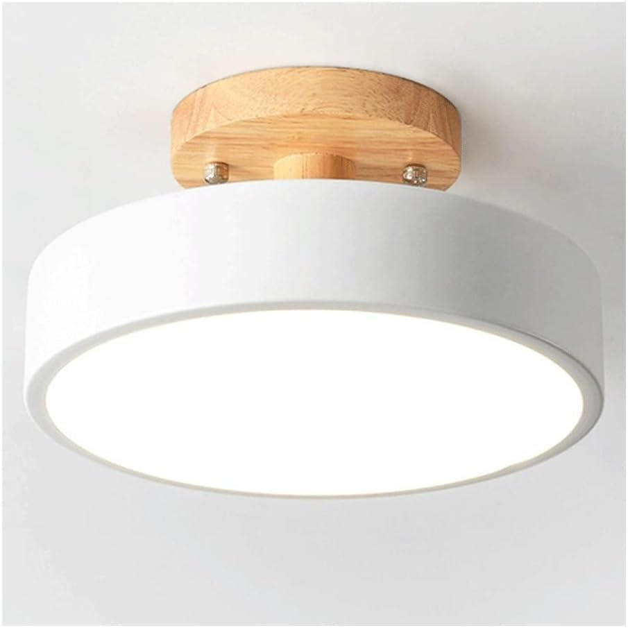 Nordic Log Round LED Semi-flush Mount Ceiling Light - Modern Dimmable Circular Hallway Light Fixture In White, Green, Gray, or Pink | Rustic Kitchen