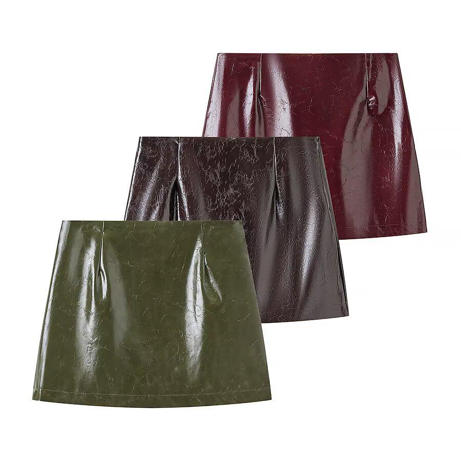 Women's Street Style Leather Suit: Double-breasted Waist-cinching Jacket & A-line Skirt Set