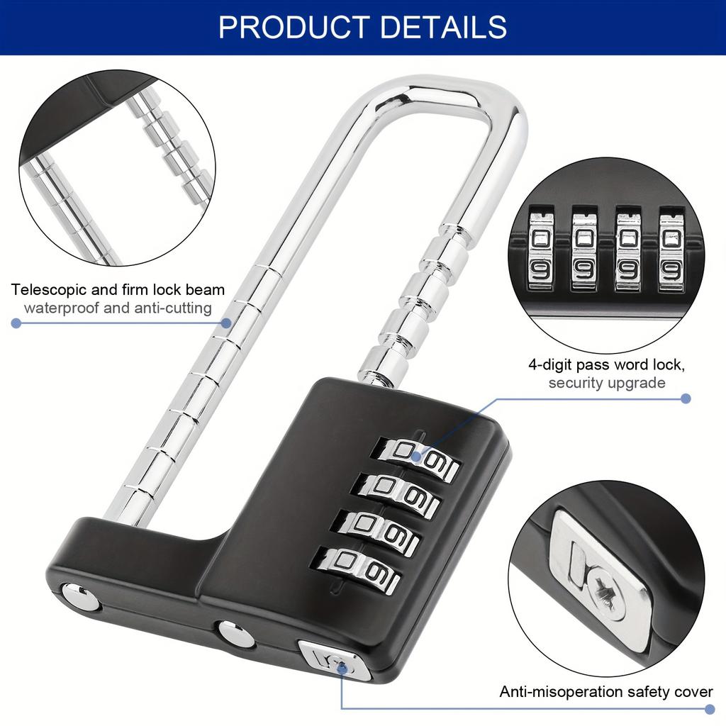 Heavy-Duty Stainless Steel Combination Lock with Adjustable Shackle - 4-Digit Code for School, Gym Lockers & Outdoor Gates, Cupboard Lock, Fence Door