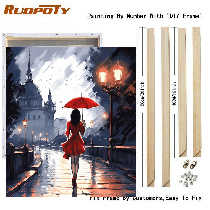 Рамка для рисования по номерам, наборы «Ночь, дождливый день», холст, ручная роспись, подарочные фотографии, городской пейзаж, домашний декор 40x50 см